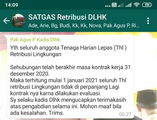 Ratusan Kontrak THL DLHK Terancam Tak Diperpanjang, Awal Tahun 2021