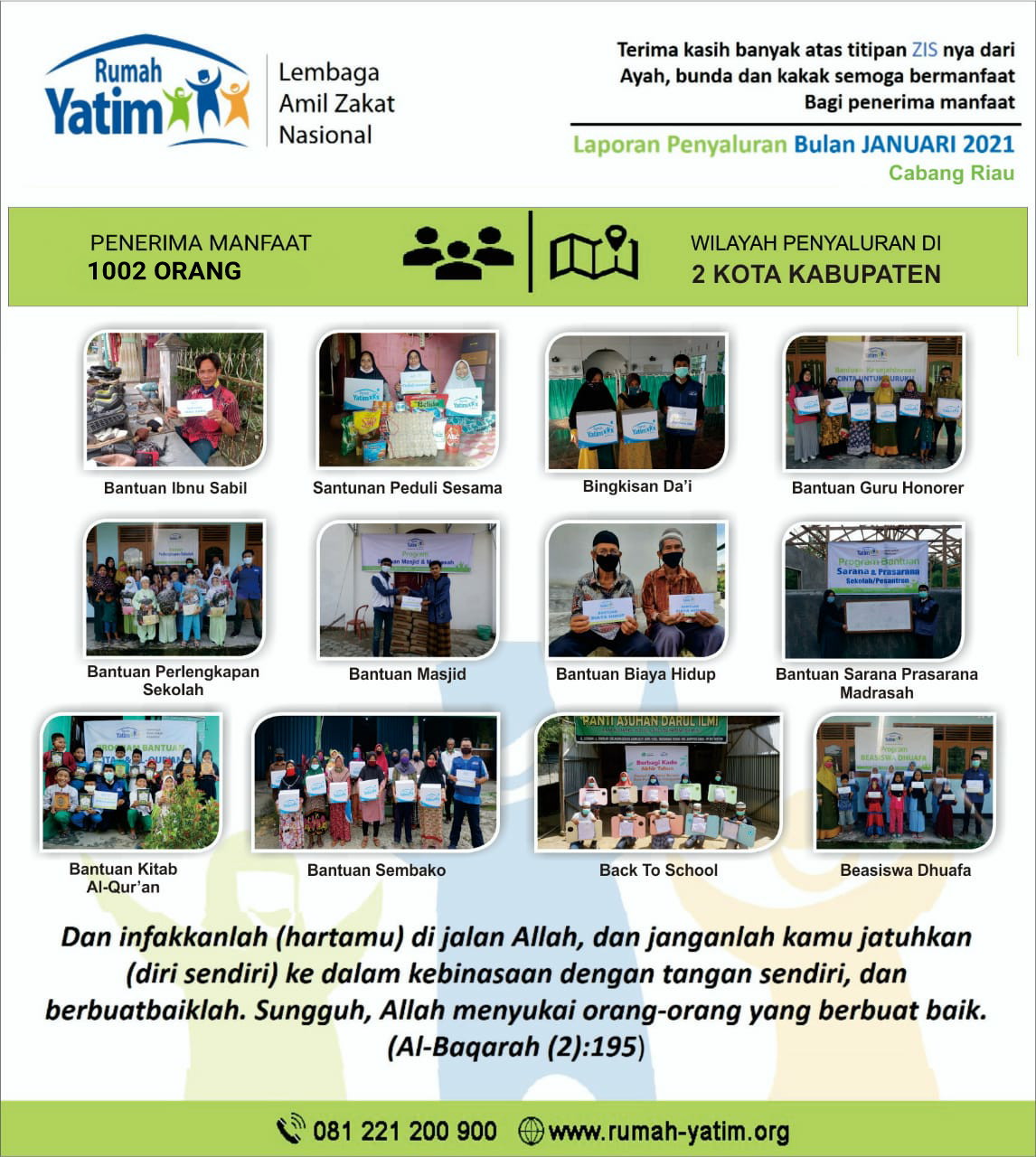 Bulan Januari 2021, 1002 Mustahik Mendapatkan Manfaat Dari Penyaluran Program Rumah Yatim Riau